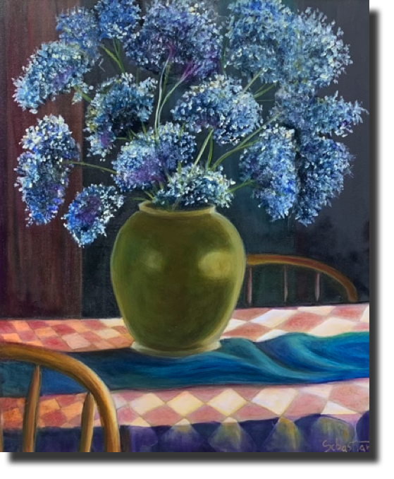Sebastian, Childhood Flowers, oill on canvas, 18w x 24h in, $590